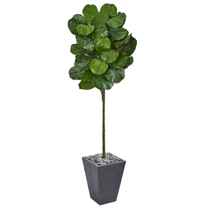 Nearly Natural 6-ft Fiddle Leaf Artificial Tree in Slate Finished Planter