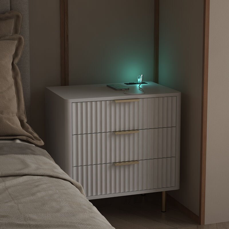Assembled Nightstand with Charging Station Voice Light USB Storage Cabinet image number 2