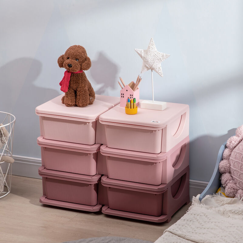 Kids Toy Storage Organizer w/ Drawers 3 Tier Kids Storage Units, Pink