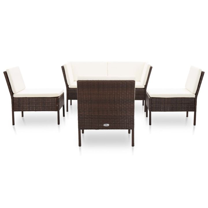 vidaXL 6 Piece Garden Lounge Set with Cushions Poly Rattan Brown