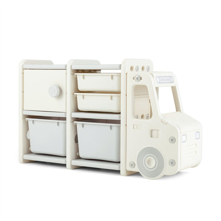 Cute Truck-Shaped Organizer Fun Storage Unit with Plastic Bins for Toys & Kids’ Room