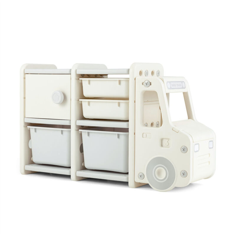 Cute Truck-Shaped Organizer Fun Storage Unit with Plastic Bins for Toys & Kids’ Room
