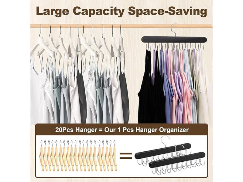 2-Pack Tank Top Hangers | 40 Hooks Large Capacity Bra Hanger for Closet Organizer image number 1