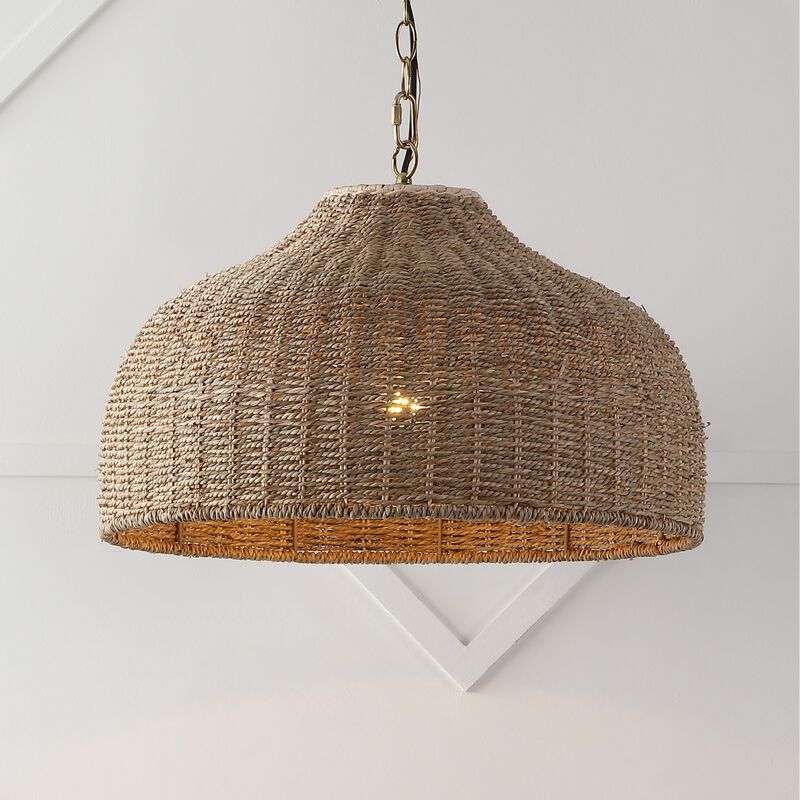 Eliza 1-Light Coastal Bohemian Rattan/Iron Dome LED Pendant