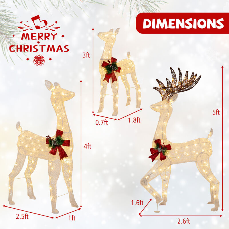 3-Piece Pre-lit Christmas Reindeer Family with 230 Warm White LED Lights image number 3