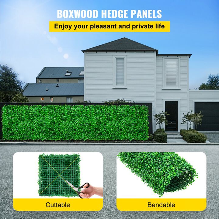 24 Pack Artificial Boxwood Panels UV Protected Green Hedge Wall for Garden Privacy Decor