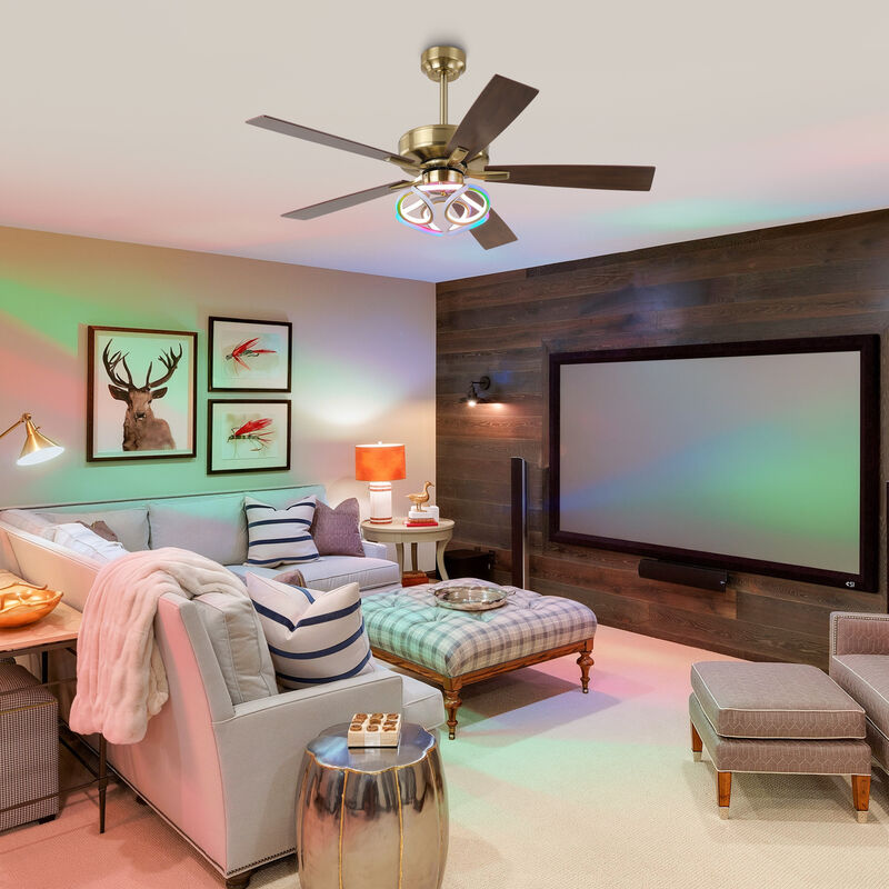52 in. Modern Gold Dimmable Smart Ceiling Fan with RGB LED and APP Control, Remote
