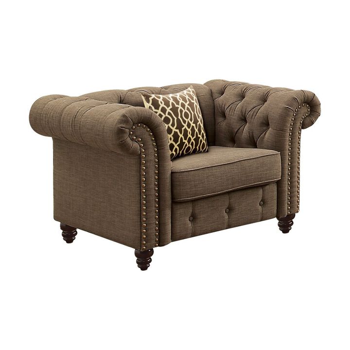Aurelia Chair w/1 Pillow, Brown Linen