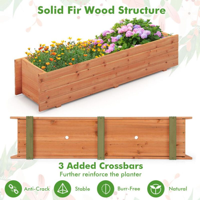 Hivvago Fir Wood Planter Box with 2 Drainage Holes and 3 Added Bottom Crossbars
