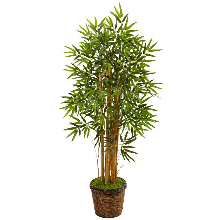 Hivvago 4.5 Feet Bamboo Tree in Coiled Rope Planter