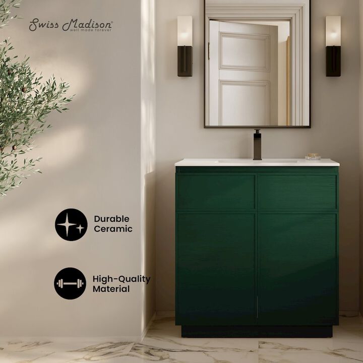 St. Tropez 36" Freestanding Bathroom Vanity in Green Oak with Sink Top
