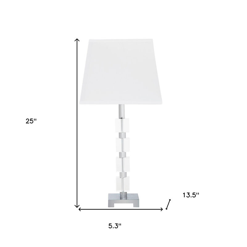 Hivvago 25" Crystal Geo Cubed Table Lamp With White Sharp Corner Square Tapered Shade
