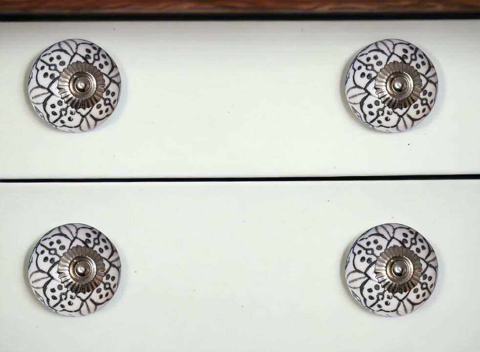 HomeRoots Set of Eight Black And White Ceramic And Metal Drawer Pull Knobs