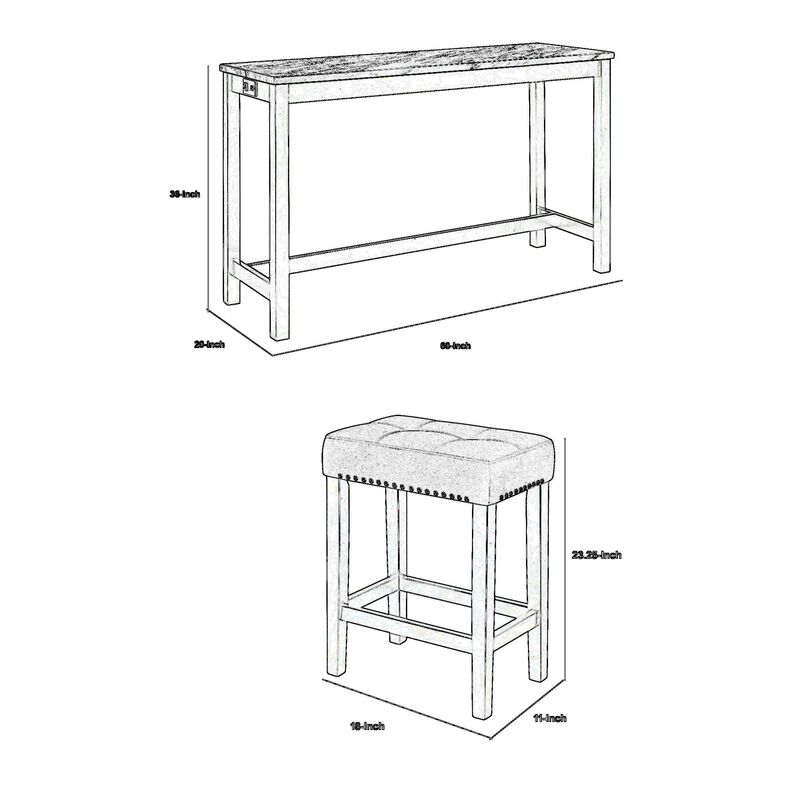 Kate 60 Inch 4 Piece Bar Table Set with Upholstered Stools, Gray