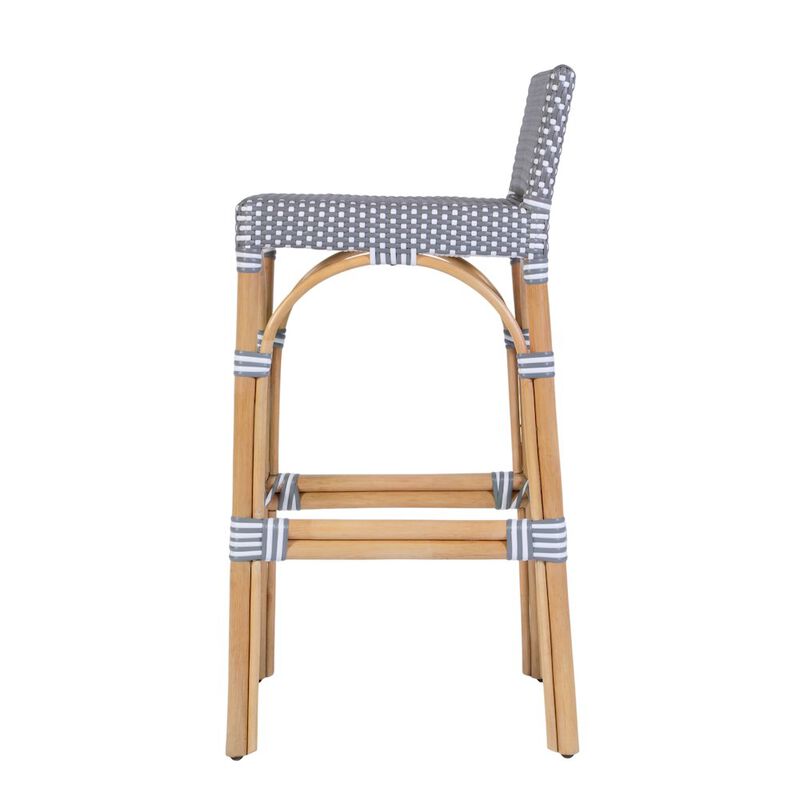 Butler Specialty Serienna 30 in. Seat Height Rectangular Rattan Low Back Bar Stool White and Gray image number 5