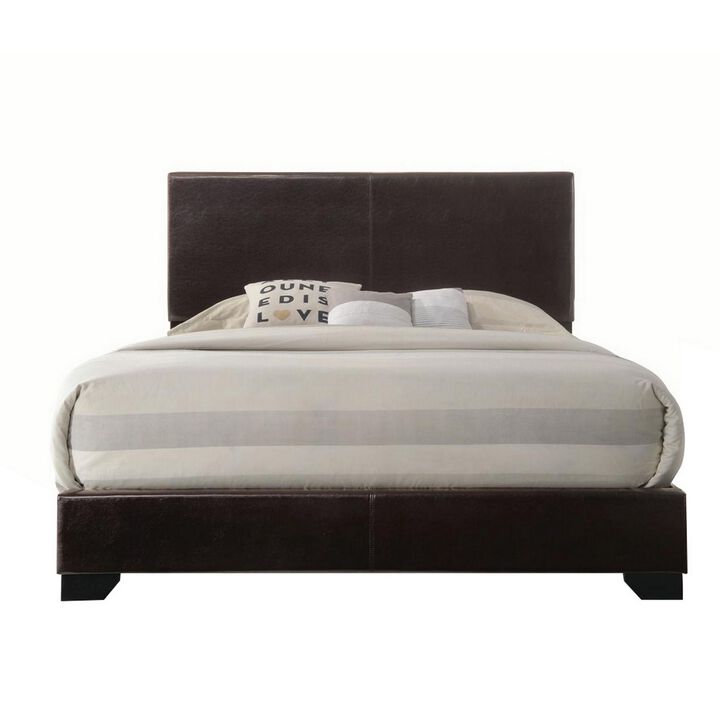 Faux Leather Eastern King Bed with Low Profile Footboard, Espresso Brown-Benzara