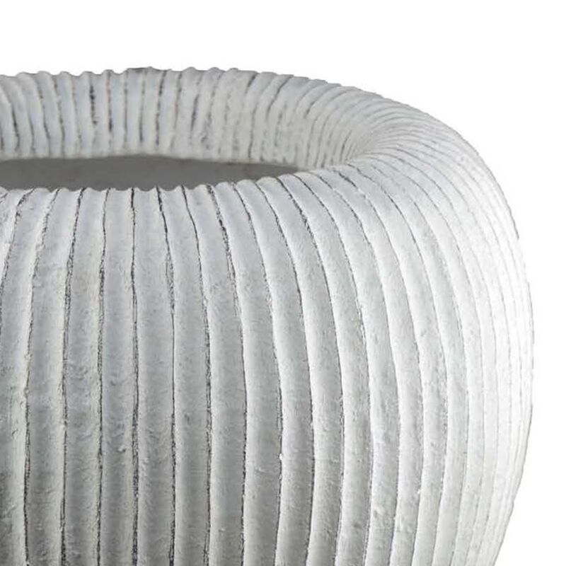 Nios Decorative Vase, Short and Wide, 17 Inch Weathered White Resin
