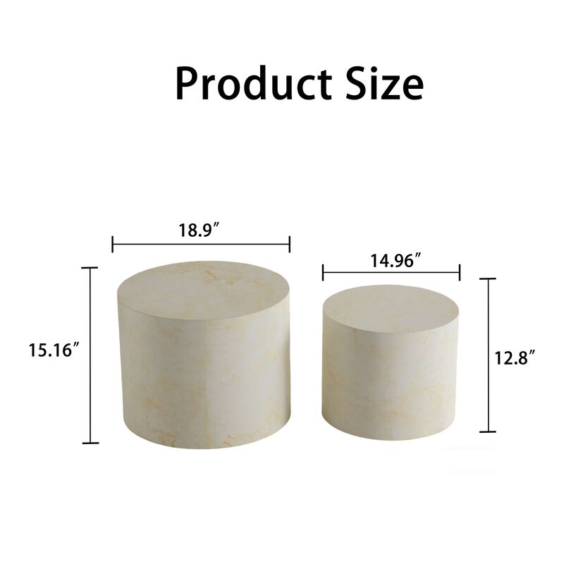 Modern Round Drum Nesting Coffee Table Set of 2, Wooden Cylinder Coffee Tables for Living Room, Space-Saving Design image number 6