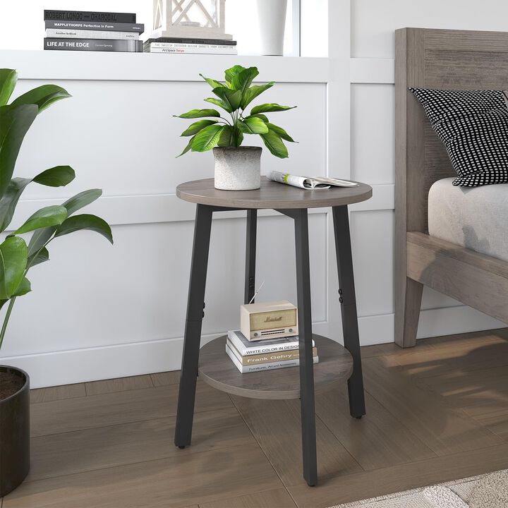 sthmec Side Table Set of 2, Small Round End Table with Storage Shelf for Small Space, 2-Tier Bedside Table Sofa Couch Table, Nig