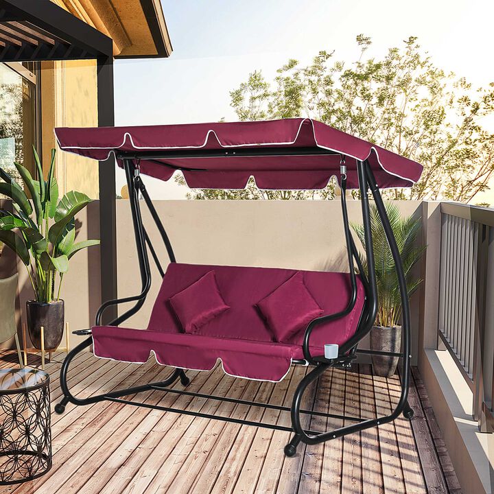 Hivvago 3-Seat Outdoor Patio Swing with Adjustable Canopy