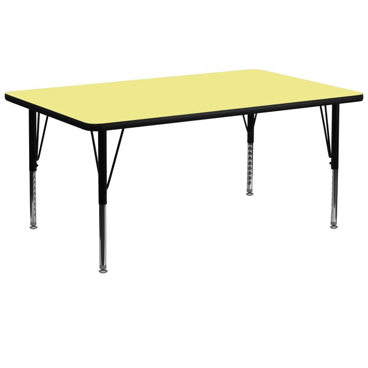 Flash Furniture 30''W x 72''L Rectangular Yellow Thermal Laminate Activity Table - Height Adjustable Short Legs