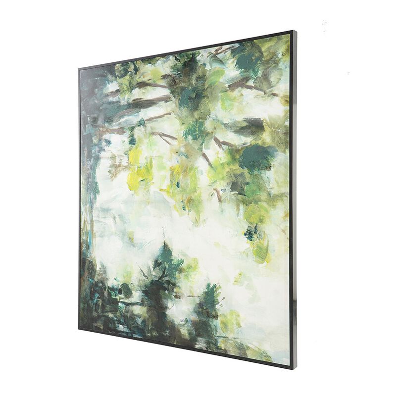 35 x 47 Framed Wall Art, Forest Watercolor Landscape, Modern Green, White image number 3