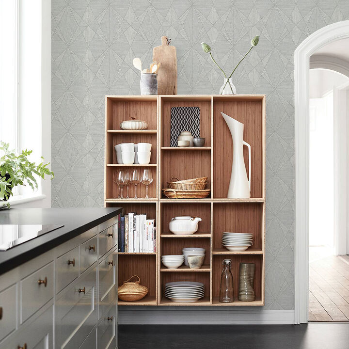 Intrinsic Silver Geometric Wood Wallpaper