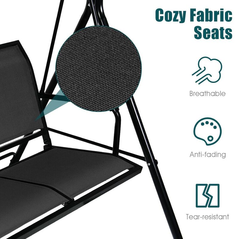 Mondawe 3 Person Steel Frame Patio Swing with Polyester Angle and Adjustable Canopy