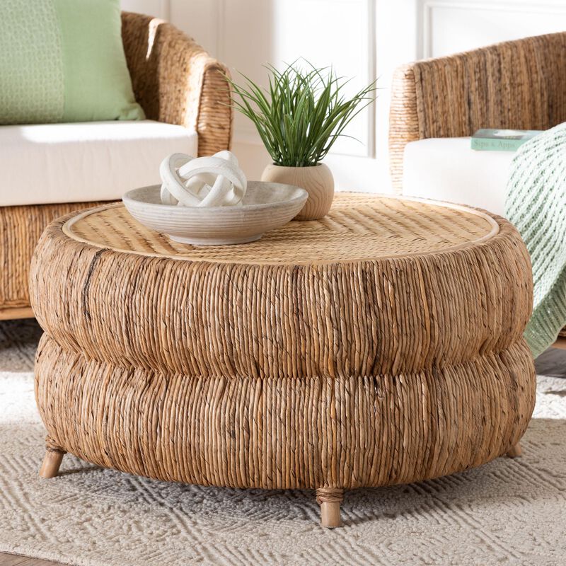 bali & pari Roma Rattan and Seagrass Coffee Table - Low Profile Boho Accent Table with Textured Design and Natural Finish, Handcrafted Rattan Centerpiece for Living Room or Lounge image number 1