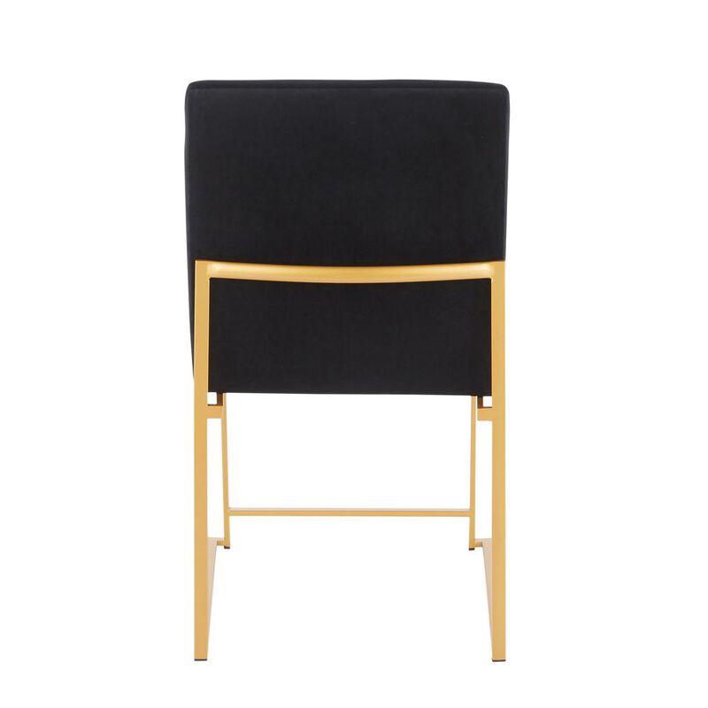 LumiSource Gold Metal, Black Velvet High Back Fuji Dining Chair - Set of 2