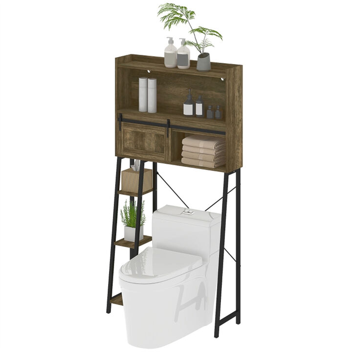 Over Toilet Bathroom Cabinet with Shelves and Enclosed Storage