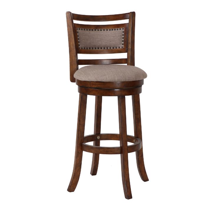 Curved Swivel Barstool with Fabric Padded Seating, Brown and Beige-Benzara