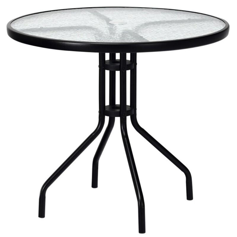 Hivvago 32 Inch Outdoor Patio Round Tempered Glass Top Table with Umbrella Hole