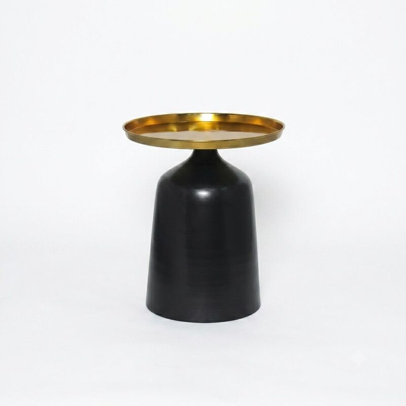 Luxury Metal Pedestal Table with Gold Tray Top & Matte Black Base image number 0