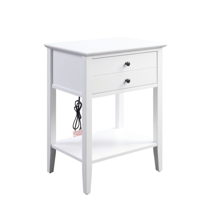 Acme Grardor Wooden Side Table with USB Charging Dock in White