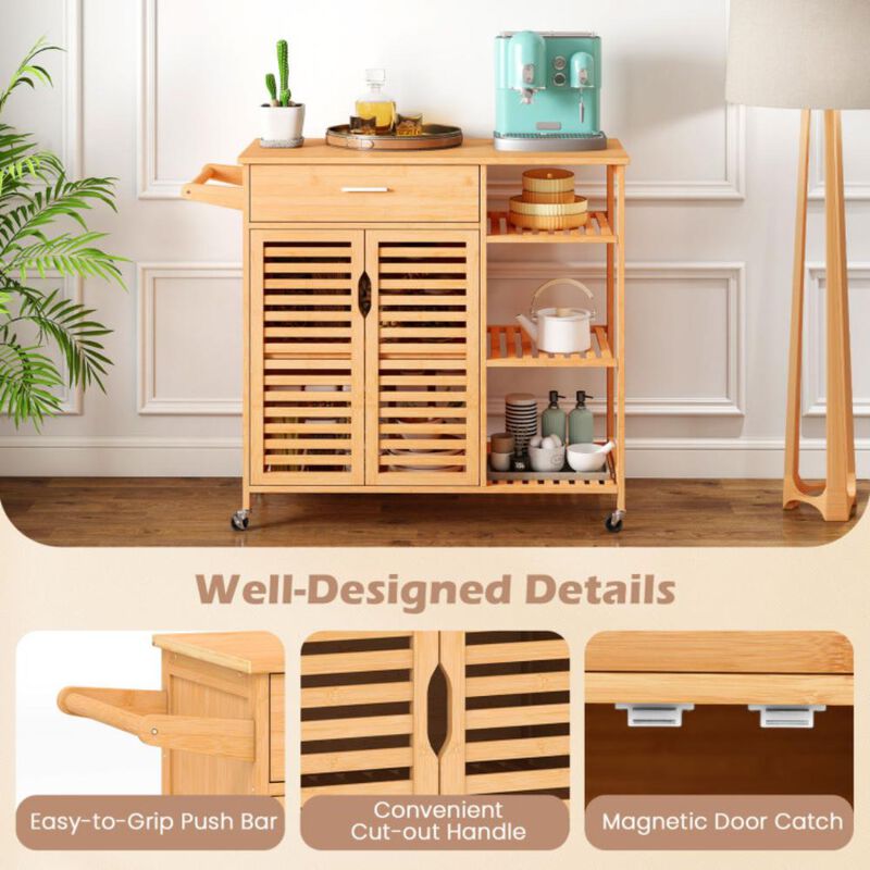 Hivvago Kitchen Island Cart on Wheels with Sturdy Bamboo Frame