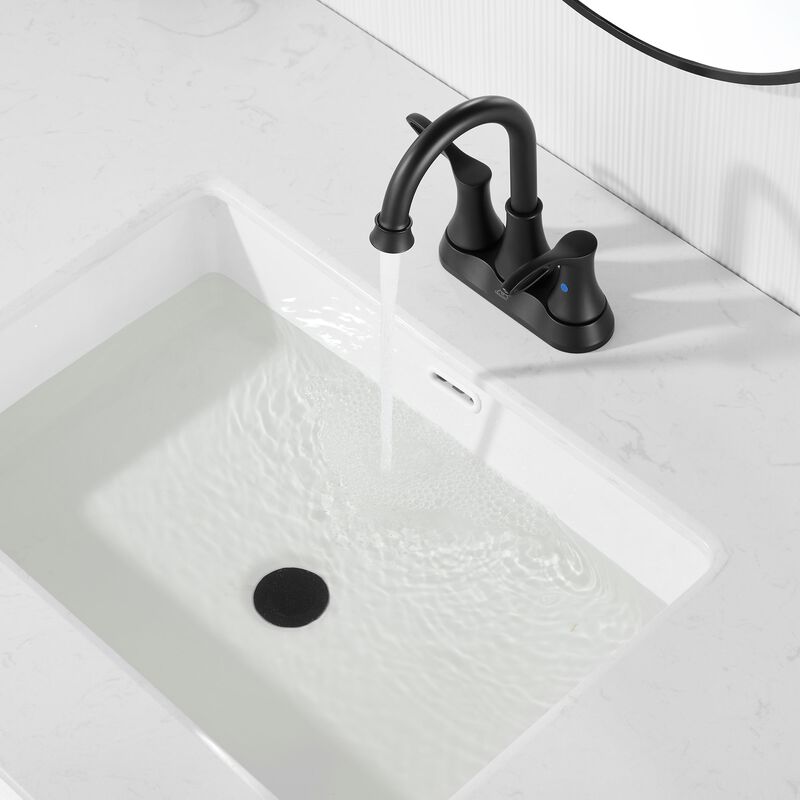 Mondawe 4 Inch 2-Handle Centerset High Arc Bathroom Sink Faucet Lavatory Faucet with Stainless Steel Drain