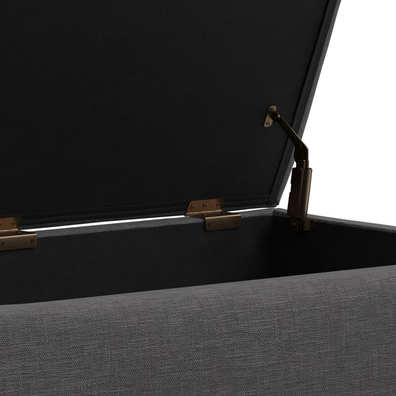 Rebecca 36 inch Wide Mid Century Rectangle Rectangular Coffee Table Storage Ottoman with Lift Up Lid in Slate Grey Polyester linen Look, Assembled