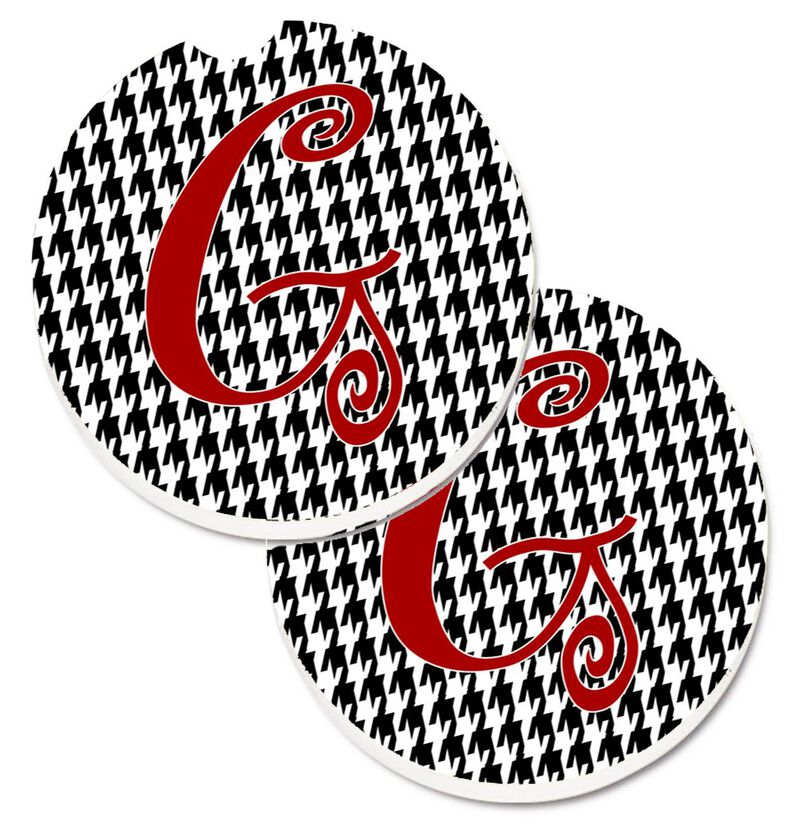 Caroline's Treasures Monogram Initial G Houndstooth black Set of 2 Cup Holder Car Coasters CJ1035-GCARC, 2.56, Multicolor