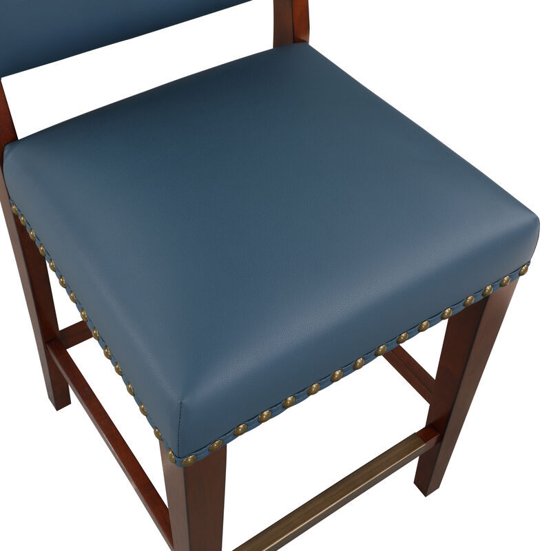 Danbers Stationary Faux Leather Blue Counter Stool with Nail Heads image number 6