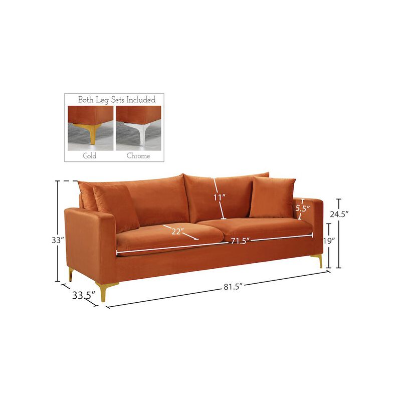 Meridian Furniture Naomi Cognac Velvet Sofa