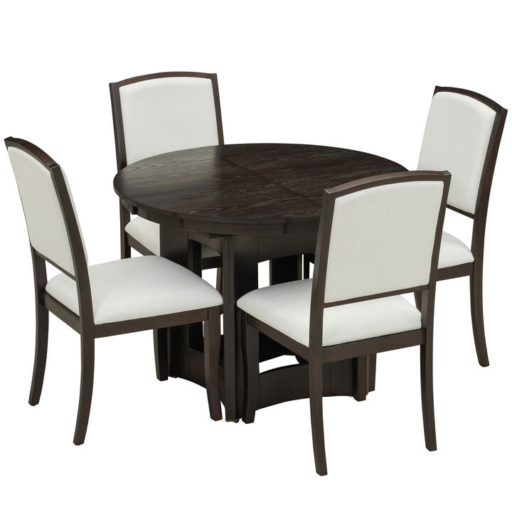 Merax Farmhouse Extendable Round Dining Table Set for 4