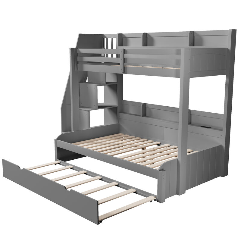 Merax Twin over Full Wooden Bunk Bed with Storage Stairs image number 0