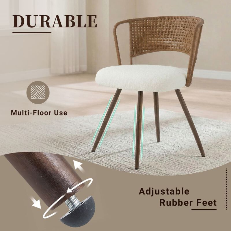 4 Pack Cane Back Dining Chairs Wingback Rattan Dining Chair Set with Cushioned Seats Metal Legs Kitchen Dining Chairs image number 6