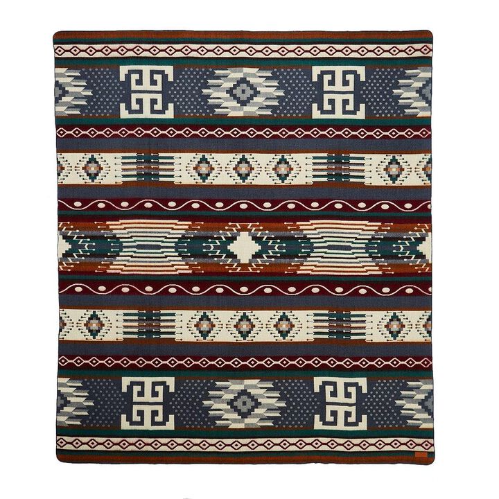 HomeRoots 93" X 82" Blue and Ivory Woven Mod Acrylic Throw Blanket