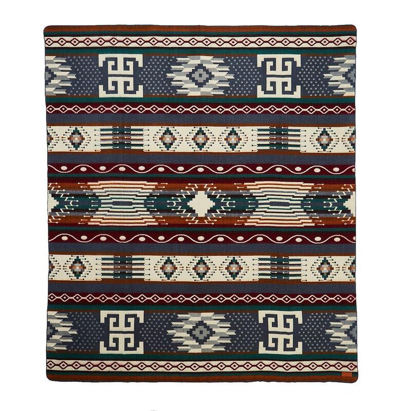 HomeRoots 93" X 82" Blue and Ivory Woven Mod Acrylic Throw Blanket image number 0