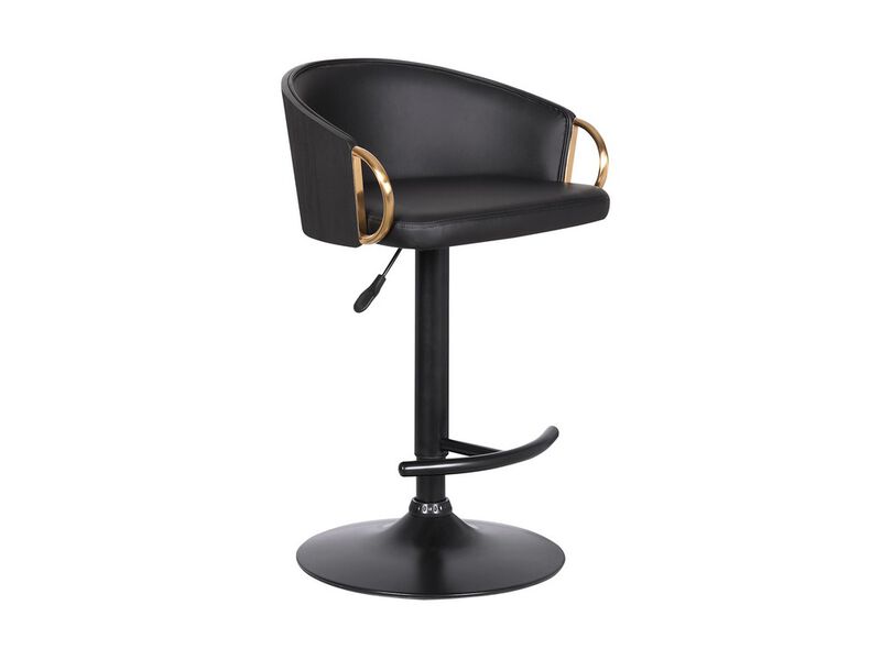 Adjustable Leatherette Swivel Barstool with Arched Seat, Black and Gold - Benzara