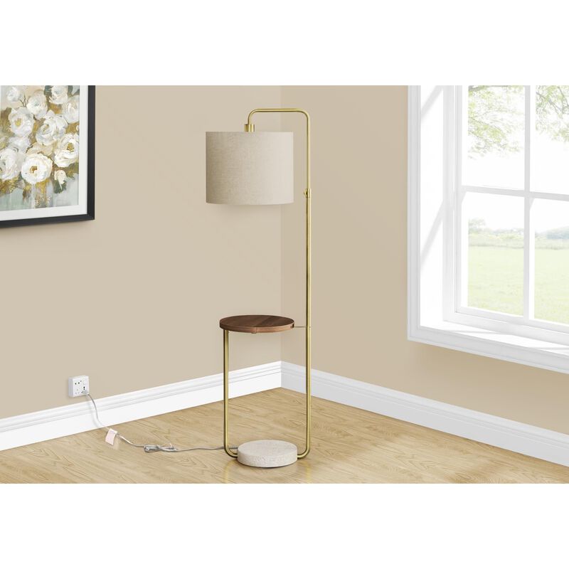 Monarch Specialties 9754 Port Included, Shade, Contemporary Lighting 67" H Floor Lamp Brass Metal Beige USB, 18" L x 15" W x 57" H, Gold image number 1