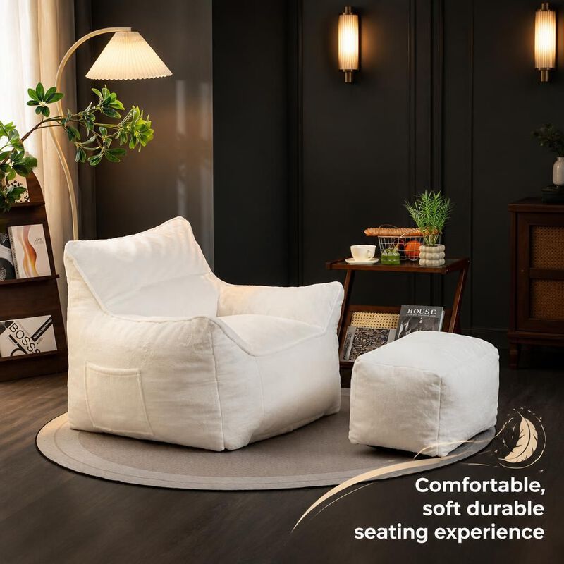 GOODSILO Soft Tufted Foam Filled Faux Fur Bean Bag Chair Comfy Lazy Sofa for Living Room Bedroom Ideal for Relaxing and Lounging image number 4