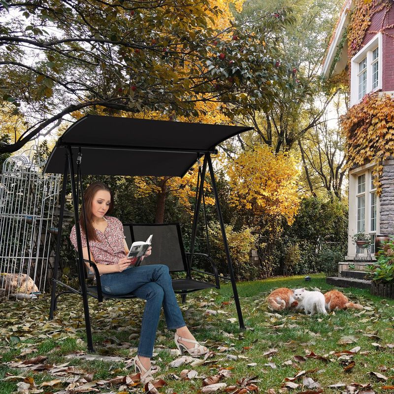 Mondawe 2-Seat Outdoor Canopy Swing with Comfortable Fabric Seat and Heavy-duty Metal Frame